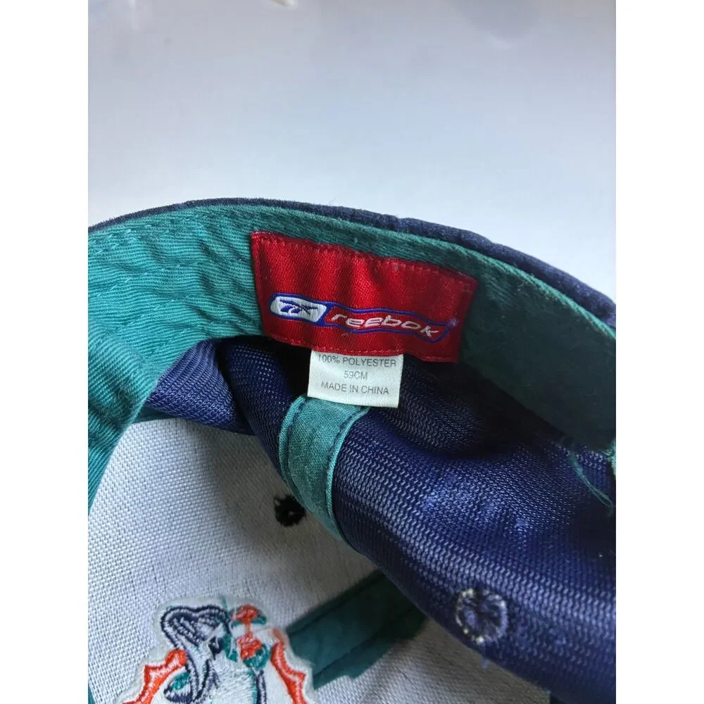 Vintage Reebok Miami Dolphins NFL Adjustable Strapback Hat Navy Cap 59CM